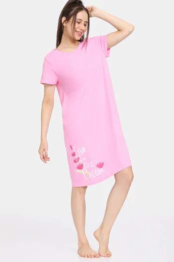 Buy Rosaline Meadows Knit Cotton Knee Length Nightdress - Begonia Pink